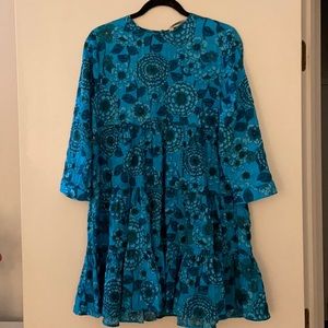 Bright blue floral print Zara babydoll dress, size XS